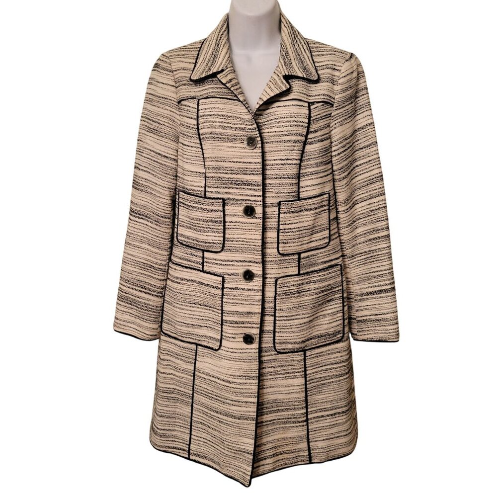 Worth New York P‎ Striped Trench Coat Large Patch Pockets USA